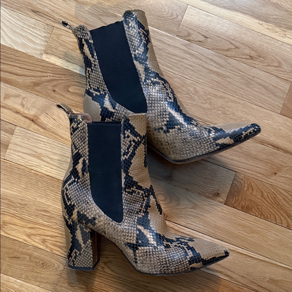 Paris Texas Tan and Black Snakeskin Heeled Boots